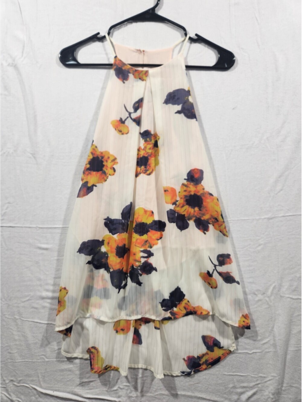 Lush Floral Halter Tank Top Pleated High-Low Chiffon Blouse